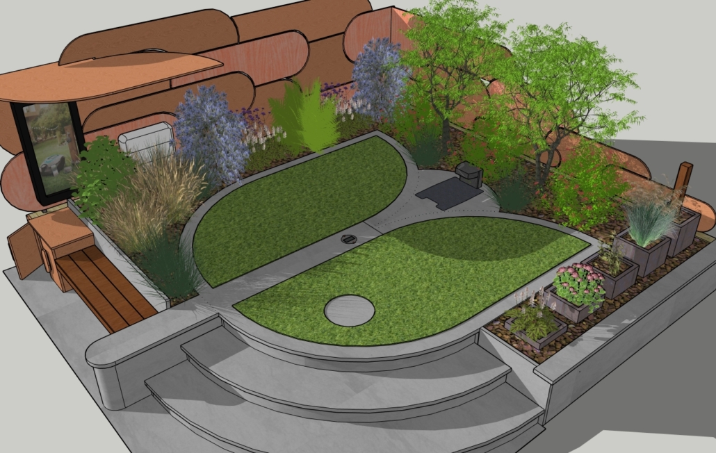 Gardena Smart Garden Chelsea 2017 3D model - UPDATED - view from above front of steps