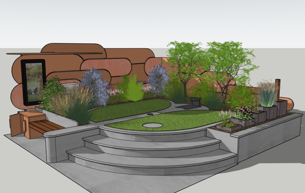 Gardena Smart Garden Chelsea 2017 3D model - UPDATED view from front of steps