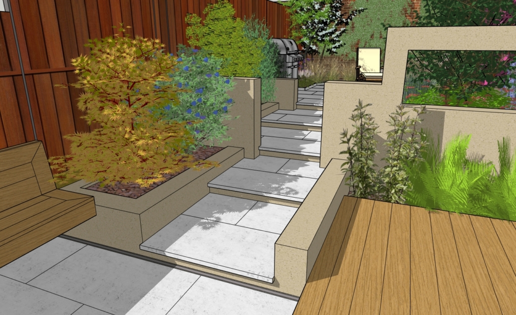 Moore - Design model with planting - view from deck